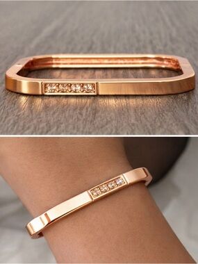 Adia Kibur Rose Gold Plated Rectangular Crystal Bangle Minimalist Luxury